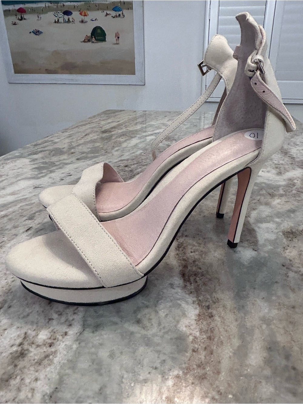 Women's Cream Ankle-Strap Platform Heels 10